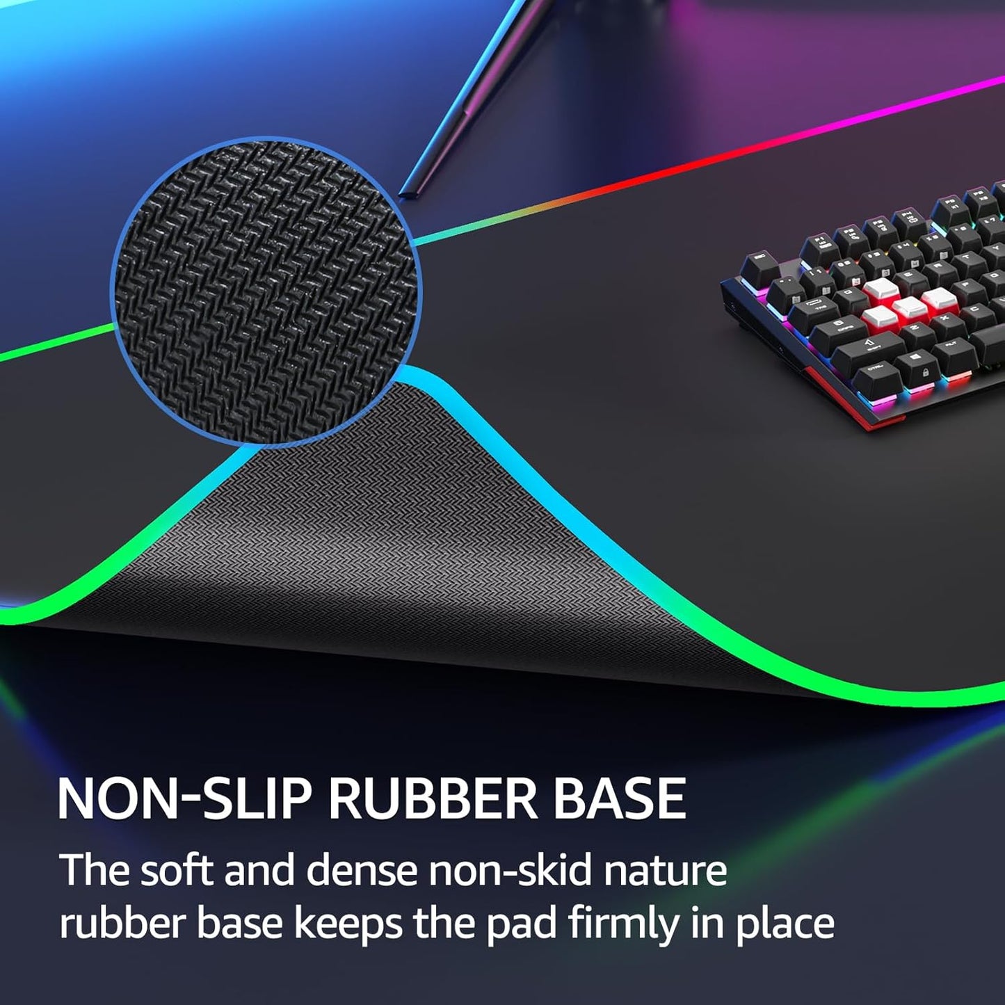 KTRIO RGB Large Gaming Mouse Pad with Stitched Edges, LED Extended Mousepad with Superior Micro-Weave Cloth, Non-Slip Base, Water Resist Keyboard Pad, Desk Pad for Gamer, Office & Home, 35.4 x 15.7 in