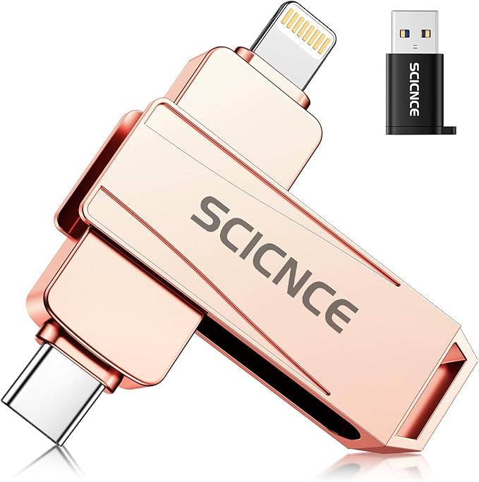 SCICNCE 128GB Flash Drive Intended for iPhone, USB Memory Stick Storage Backup for Photos Videos, Plug and Play No APP Required, Compatible with iPhone iPad Android and Computers (Rose Gold)