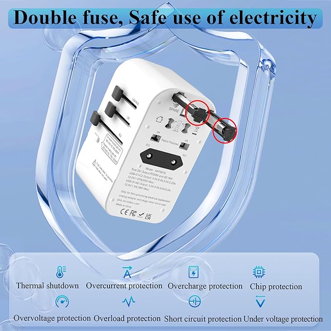 220V to 110V Converter for European Travel,Step Down Voltage Converter US to Europe,Universal Travel Power Adapter with 2 Type C +2 USB A,PD20W,USA/UK/EU/AUS/China Vacation Travel Essentials