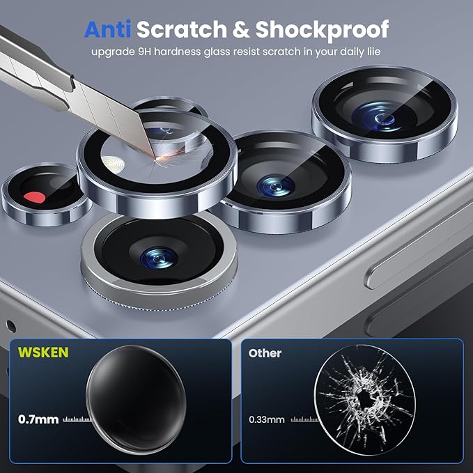 WSKEN for Samsung Galaxy S25 Ultra Camera Lens Protector - Ultra Thin Case Friendly, 9H Shatterproof Tempered Glass with Aluminum Metal Circle Camera Screen Protector Cover Accessories, Blue