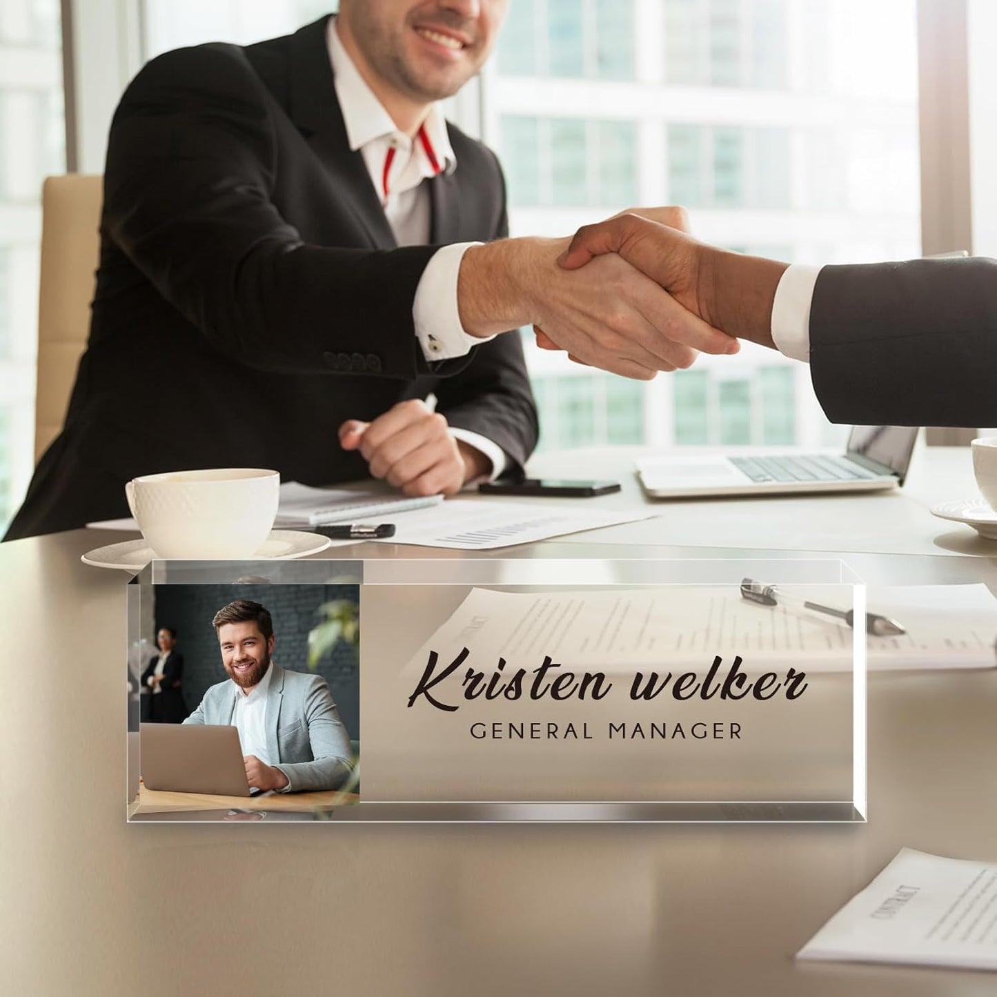 Personalized Name Plate for Desk - Custom Engraved Name Plates for Man - Boss Day Gifts for Boss - Acrylic Office Decor Appreciation Gifts for Teacher Nurse Coworker Social Worker (Colorful Photo)