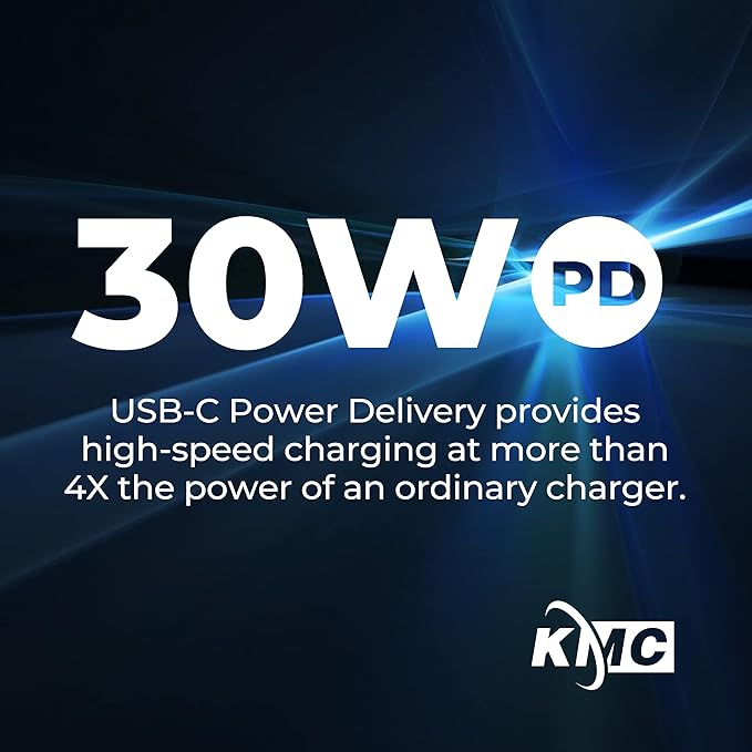 KMC USB-C PD Surge Protector 3-Outlet Power Strip, 30W Power Delivery USB-C Port, 2 USB-A Ports, 980J Surge Protection, 6-Foot Extension Cord, White