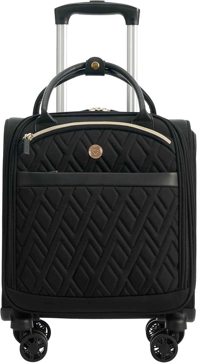 Verage 18x14x8in Spinner Underseat Carry-On Luggage -Airplane Personal Item Bag, USB A&C Charging Port, Padded Laptop Pocket & Wet/Dry Compartments for Women, Classic Black