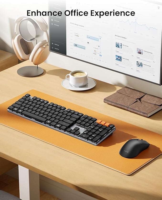 ProtoArc Mechanical Keyboard and Mouse, KM310 Wireless Rechargeable Aluminum Keyboard Mouse, 2.4G+Dual Bluetooth, Low Profile Keys, Red Switches, Multi-Device, for Windows/Mac - Space Gray