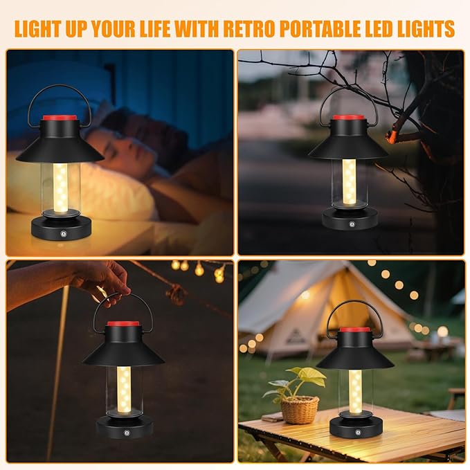 LED Cordless Table Lamp, Portable Metal Rechargeable Outdoor Table Lamp, Touch Dimming Lamp Battery Powered Small Desk Lamp Decor for Patio, Bar, Coffee Shop,Camping Lantern - Black