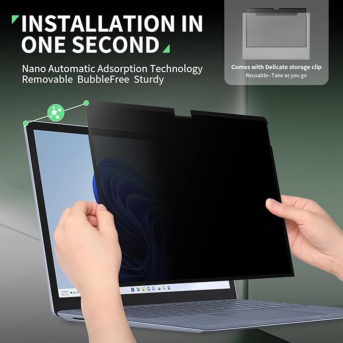 Privacy Screen Protector for Surface Pro 11/10/9/8/X -13 Inch, Anti Glare Filter, Anti Blue Light Film, Nano Removable Shield Microsoft Pro 9 Accessories, Reusable Cover Matte Bubble Free Guard