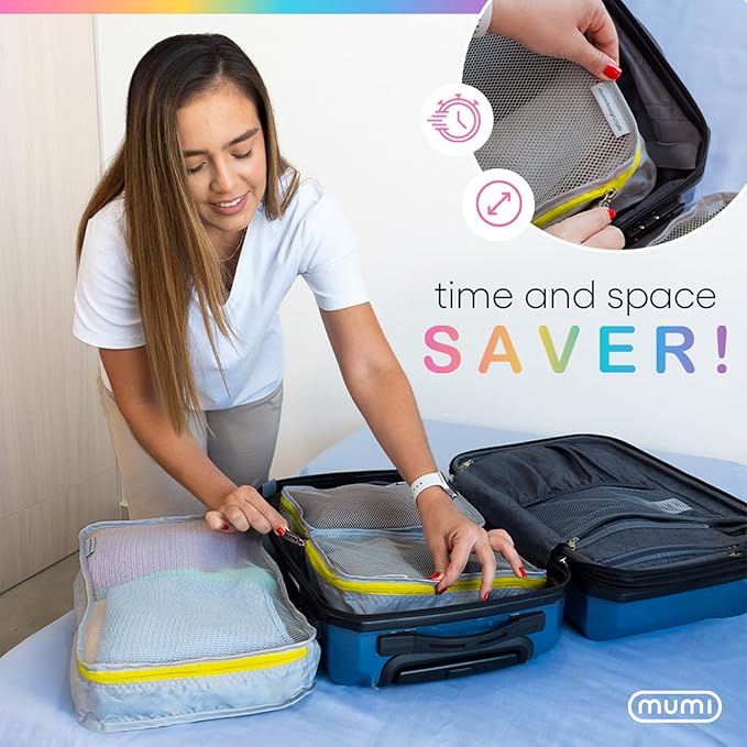 MUMI Packing Cubes – 5-Piece Compression Packing Cubes for Travel, Luggage Organizers for Suitcases, Carry-On Bags, Backpacks, and Duffel Bags – Space-Saving Travel Essentials - Blue