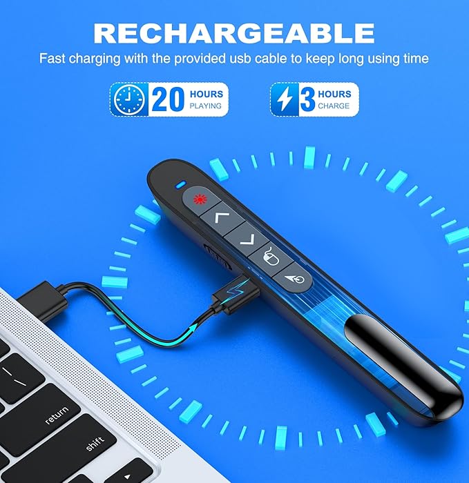 2 in 1 USB Type C Wireless Presenter Remote with Air Mouse, Rechargeable Presentation Clicker PPT Pointer RF 2.4GZ PowerPoint Clicker Slide Advancer for Computer Mac