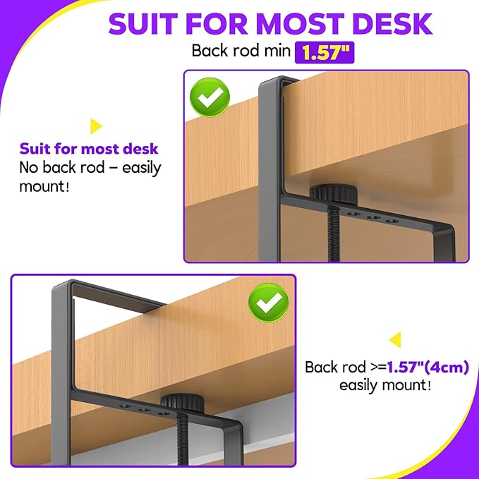 Under Desk Cable Management Tray, REFLYING 14.6" Cable Management Under Desk No Drill,Adjustable Clamp Cord Wire Organizer, Cord Hider for Standing Table, Wire Hider for Office,Home (Small)
