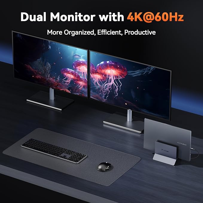TobenONE Docking Station Dual Monitor Stand 4K@60Hz, 2 HDMI Ports, 100W Power Supply, PD 3.0, 6 USB, Ethernet, Laptop Stand Vertically, for Windows, ChromeOS, Desk Space Saving