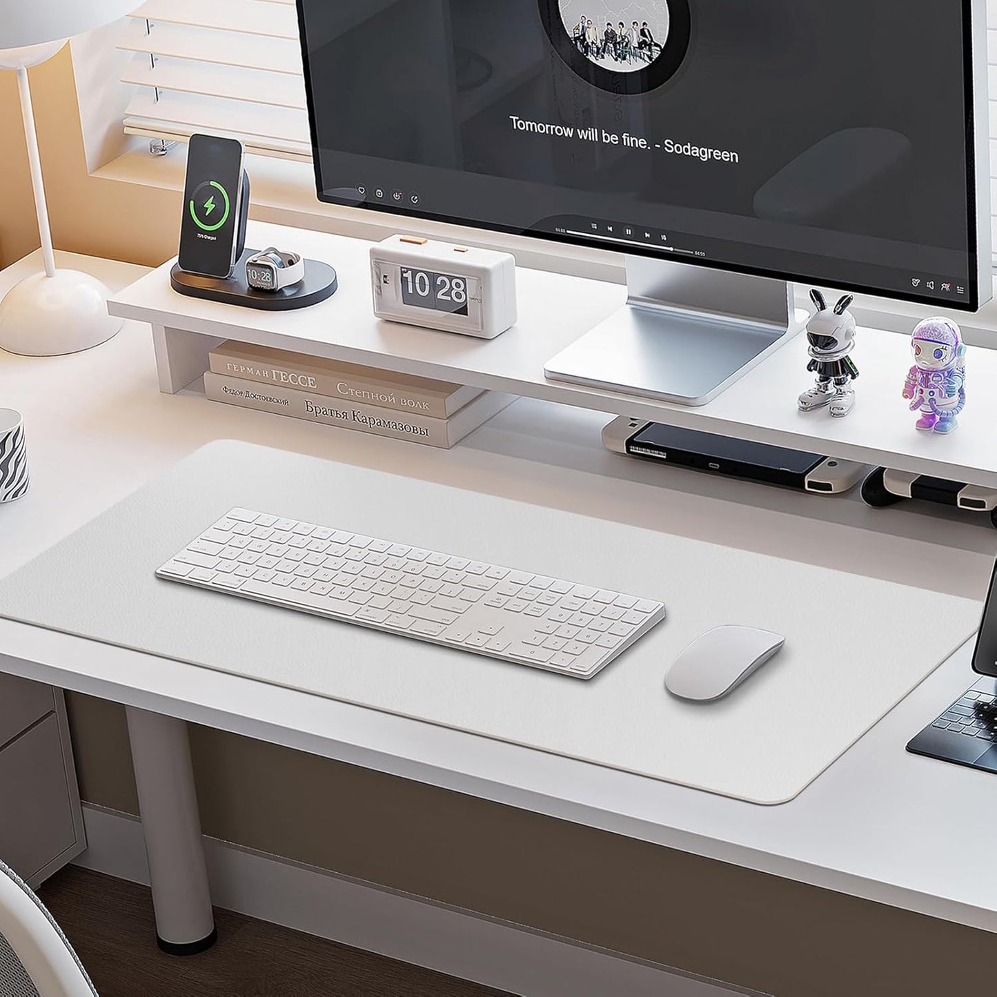 Boutilon Leather Desk Pad Protector,Non-Slip Mouse Pad,Laptop Desk Pad,Office Mouse Mat,Waterproof Leather Desk Blotter,Desk Writing Pad for Office and Home (XXXL-White,47"x 24")