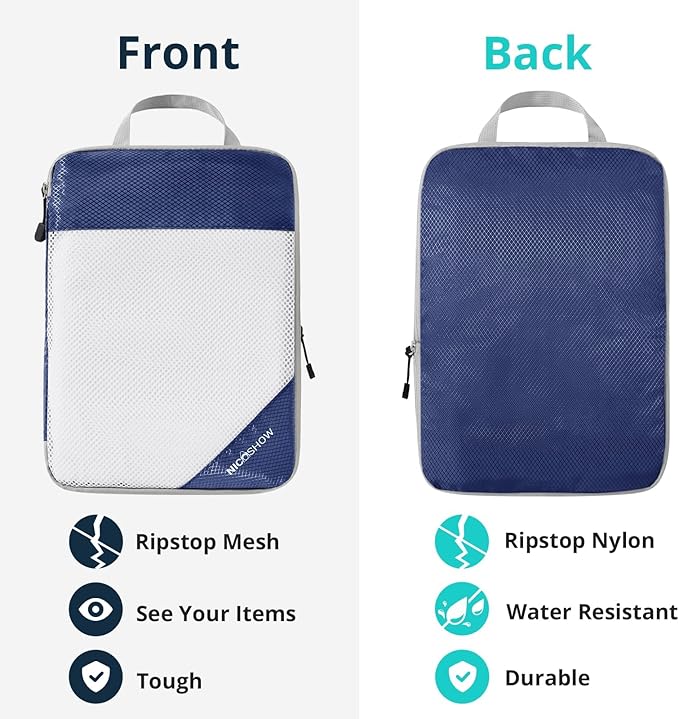 9 Set Compression Packing Cubes for Travel - Compressible, Lightweight, and Space-Saving Packing Cubes, Travel Essentials for Women, Navy