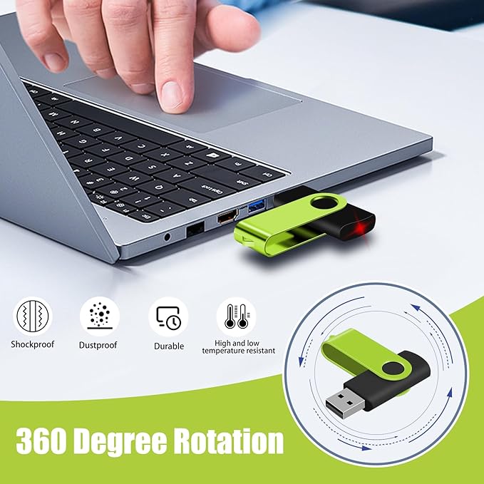 EASTBULLUSB Flash Drive Bulk 2GB 20 Pack with Lanyards USB 2.0 Thumb Drive Bulk Memory Stick Swivel Pen Drive for Storage and Backup 2GB 20 Pack, Green