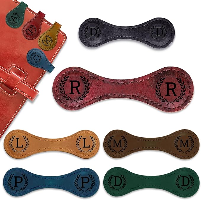 Personalized Leather Magnetic Bookmarks - 26 Letters Name Initial Vintage Engraved Bookmark Book Marker Clips Customized Gifts for Readers Kids Book Lovers Classmate (Red, R)