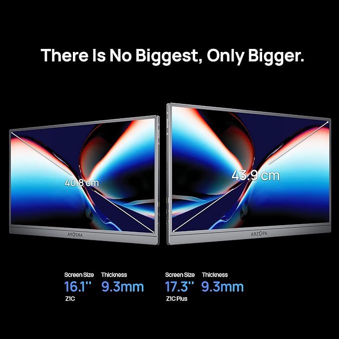 ARZOPA 17.3" Portable Monitor Gray, 1080P FHD 103% sRGB IPS Gaming Monitor Laptop Monitor with Built-in Kickstand HDMI USB C External Screen for PC Mac Phone Xbox PS5 - Z1C Plus