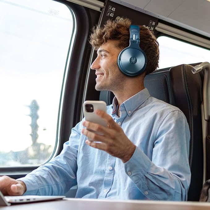 OneOdio Bluetooth Over Ear Headphones, 110 Hrs Wireless/Wired Stereo Sound Foldable Headsets with Deep Bass 50mm Neodymium Drivers for PC/Phone/Tablet - Studio Wireless Pro C, Sky Blue