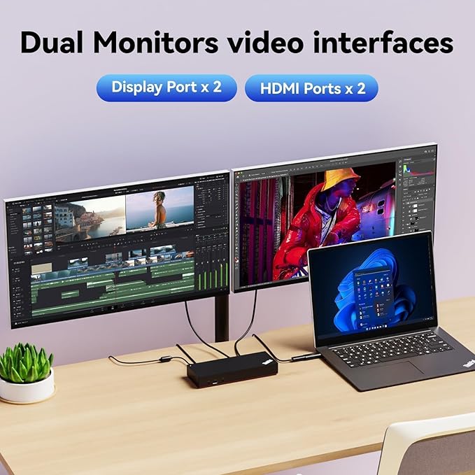 ThinkPad 40AF0135 Universal Hybrid USB-C with USB-A Adapter Docking Station for Lenovo Laptops, Dual Monitor, Comes with ITSPWR HDMI 4K Cable + 50 Cable Ties