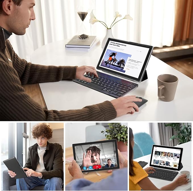Android 15.0 10Inches Tablet, 18GB RAM+128GB ROM+2TB Expandable, Tab Set with Keyboard/Case/Mouse/Stylus, 2.0GHz Quad-core Processor, 1280 * 800 IPS HDScreen, 5G WiFi6 BT 5.0 (Black)