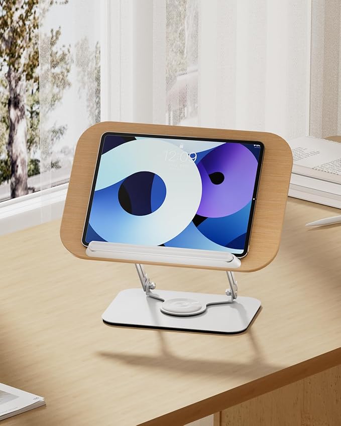 Viozon Book Stand for Reading,Book Holder, Height&Angle Adjustable, 360° Rotating Base, Foldable and Portable, Lightweight for Office, Kitchen, School Textbook, Recipe, Magazine,Kindle,Tablet LW