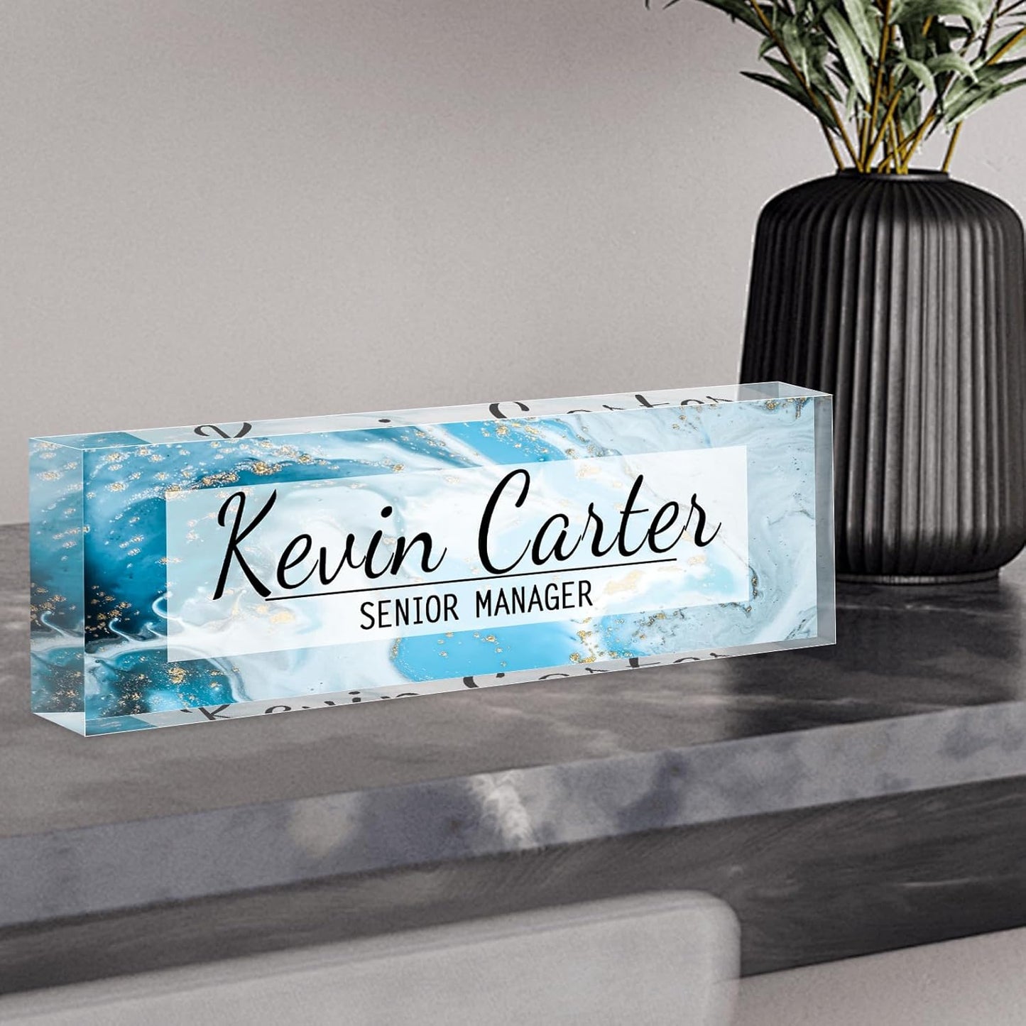 Name Plate for Desk Personalized, Acrylic Desk Decorations, Employee Appreciation Gifts, Custom Office Gifts for Coworkers, Boss, Teacher, Nurse (Blue Gold Marble)