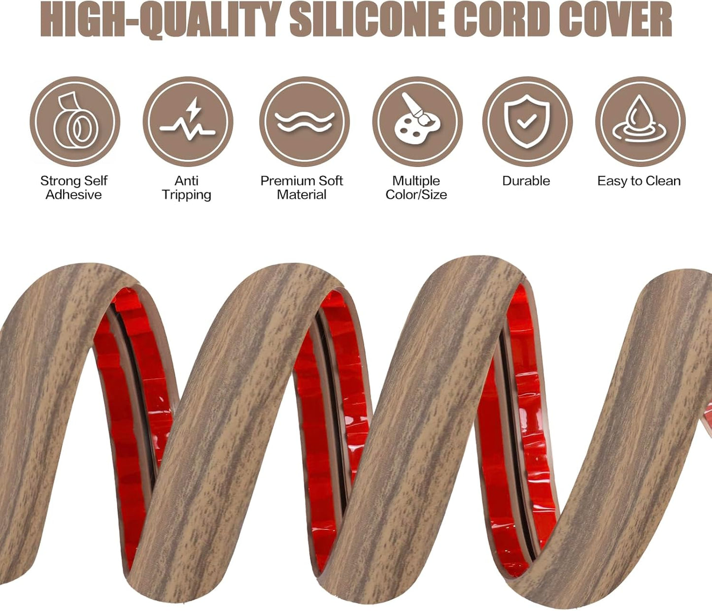 Floor Cord Cover Self Adhesive Cord Hider,3.3FT Cable Management, Extension Strip Protector for Wires, Prevent Cable Trips for Offices, Gyms, Exhibitions Cavity:0.3"(W) x0.28(H) Woodsmokedbrown