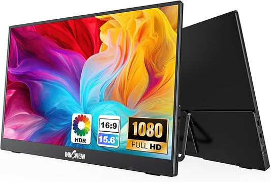 InnoView 15.6'' Portable Monitor for Laptop FHD 1080P USB-C Travel Monitors Built-in 90° Adjustable Stand Without Bag, HDR IPS Portable Laptop Monitor for MacBook PC Phone Xbox PS4/5 Switch