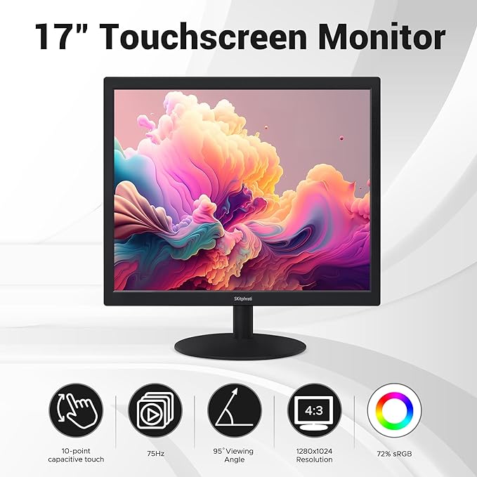17" Square 1280x1024 10-Point Multi Touch Screen Monitor with HDMI, VGA, Type B Ports, 75Hz, 5:4 Aspect Ratio, VESA Wall Mountable, PC Touch Monitor for PC POS Machine Windows