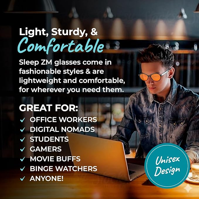 100% Blue Light Blocking Glasses - Women + Men - Better Sleep - Anti Eye Strain Protection - Computer Screens Gaming