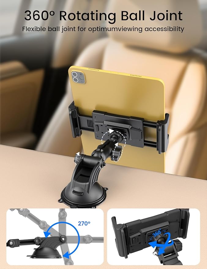 OHLPRO Tablet Holder for Car Dashboard & Windshield, Suction Cup iPad Mount for Truck 360° Rotation Adjustable Clamp Compatible with 5-13" Tablets & Phones, iPad, Galaxy Tab