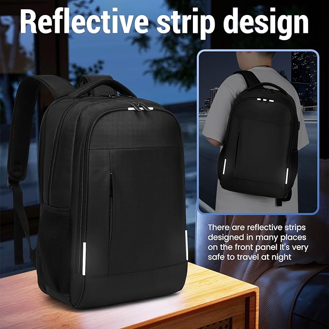 Business Laptop Backpack, 17.3 Inch Travel Laptop Bag Rucksack with USB Charging Port, Water-Resistant Bag Daypack for Work College Computer Men Women Backpack