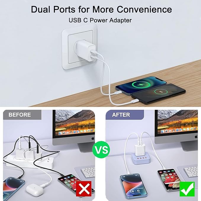 iPhone 17 Fast Charger Block,2in1 Dual Port USB C Power Delivery Charger Fast Chargers Wall Type C Chargers Plug Adapter Compatible iPhone 17/17 Pro/17 Pro Max/16 Plus/16/15/14/13/12 Pro Max/11