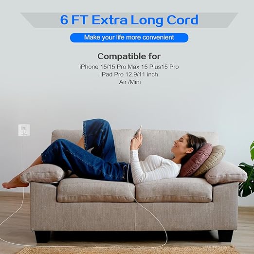 iPhone 17 16 Pro Charger Fast Charging 20W USB C Charger Block,2Pack Quick Type C Phone Chargers 6FT USB C Fast Charging Cord for iPhone 17/17 Pro/17 Pro Max/17 Air/16/16 ProMax/16e/15 ProMax/15 Plus