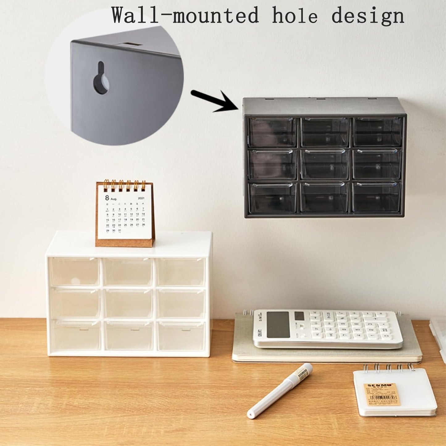 Feadily 4PCS Small Drawer Organizer for Desk, Desktop Drawer Organizer with 9 Clear Drawers, Plastic Desktop Storage Drawers 7.1 Inch x 3 .9 Inch x 4.7 Inch, Black