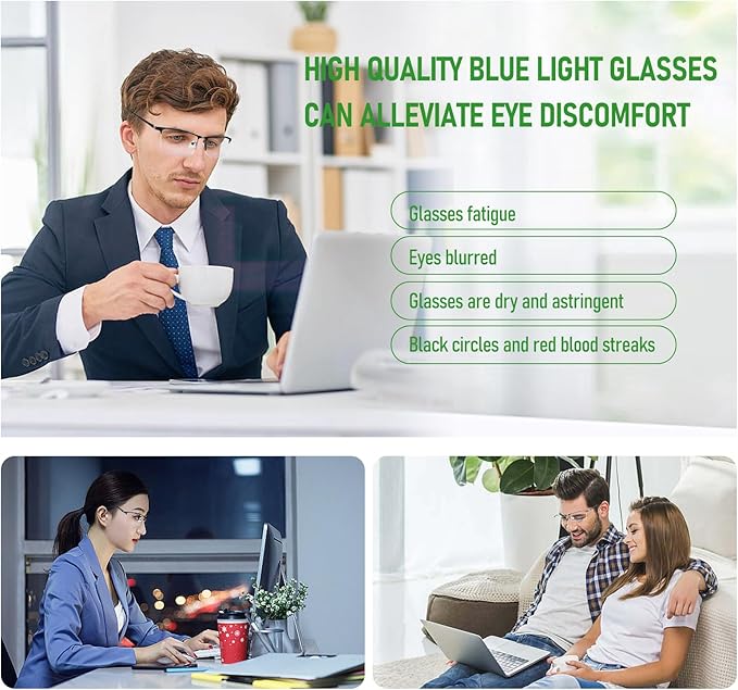 Blue Light Blocking Glasses, Lightweight Metal Half Frame Computer Reading/Gaming/TV/Phones Glasses,Filter UV Ray/Computer Glare with Spring Hinge Eyeglasses(2PCS Black)