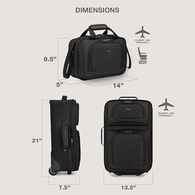 U.S. Traveler Rio Fabric Expandable Carry-on Luggage, Rolling Suitcase, Black, 2 Wheel Set