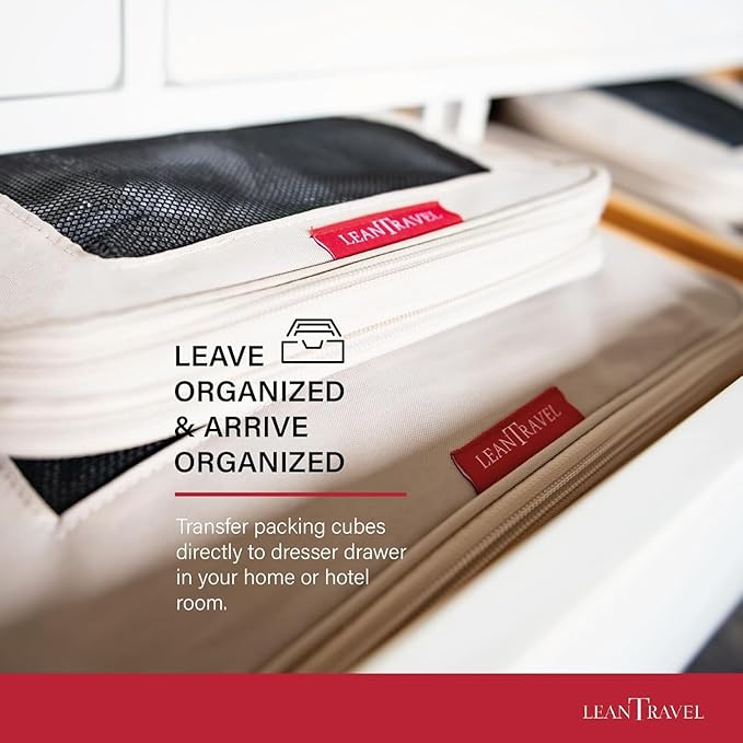 LeanTravel Compression Packing Cubes for Travel Organizers with Double Zipper (6-Pack (2L+2M+2S), Sand)