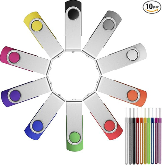 FEBNISCTE 64GB Flash Drive 10 Pack, Thumb Drive High Capacity Multicolour, Bulk USB Flash Drives 64 GB Metal Swivel, USB 2.0 Jump Drive Portable, Pen Drive Zip High Speed for Data Storage