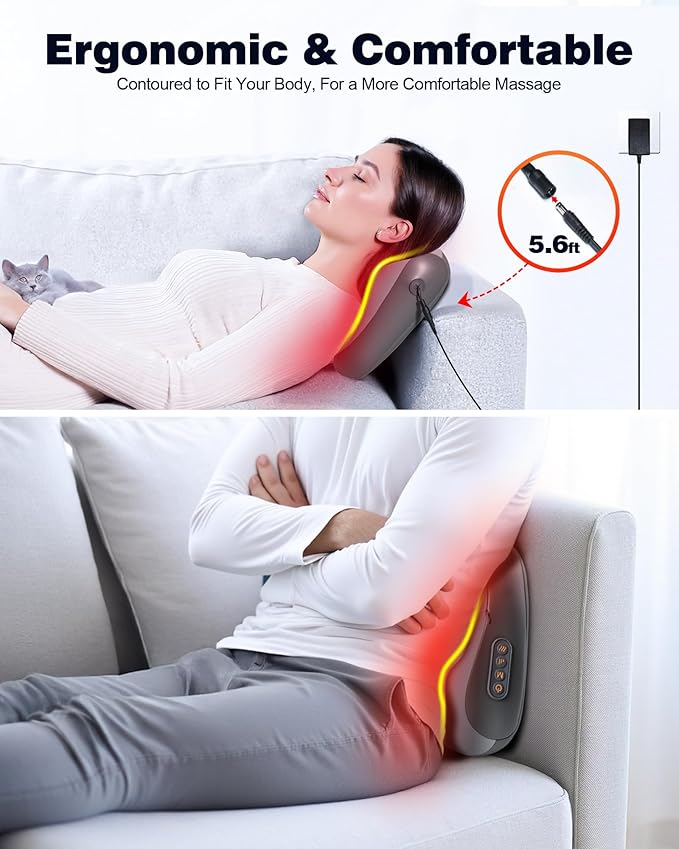 Shiatsu Back and Neck Massager with Heat – Deep Kneading Massage Pillow for Relaxation – Corded Design for Full Body Use – Gift for Loved Ones
