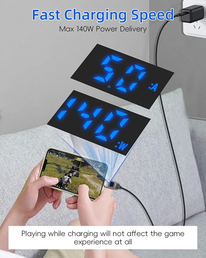 270 Degree USB C Power Meter with Digital Display,PD 140W USB C Adapter,Supports Voltage,Current and Power Detection,USB Type C Male to Female for,Phone,Laptops(2 Pack)