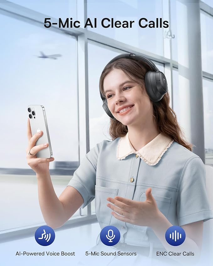 Baseus Bass BH1 NC Adaptive Active Noise Cancelling Headphones, Real-Time Adaptive Hybrid ANC, SuperBass 2.0, LDAC Hi-Res Sound, 80H Playtime, 5-Mic AI Clear Calls, Comfortable Fit, Bluetooth 6.0