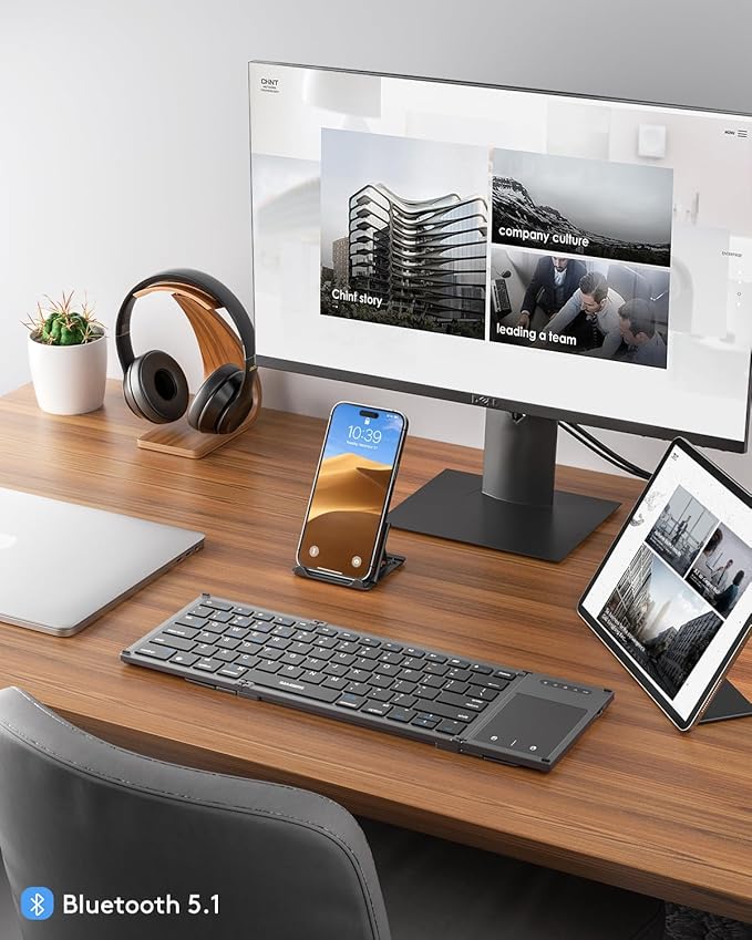 Samsers Foldable Bluetooth Keyboard with Touchpad, Full-Size Dual-Mode Wireless Folding, Rechargeable Portable Travel for iOS Android Windows Mac OS, Support 4 Device(BT5.1x3 + 2.4G)