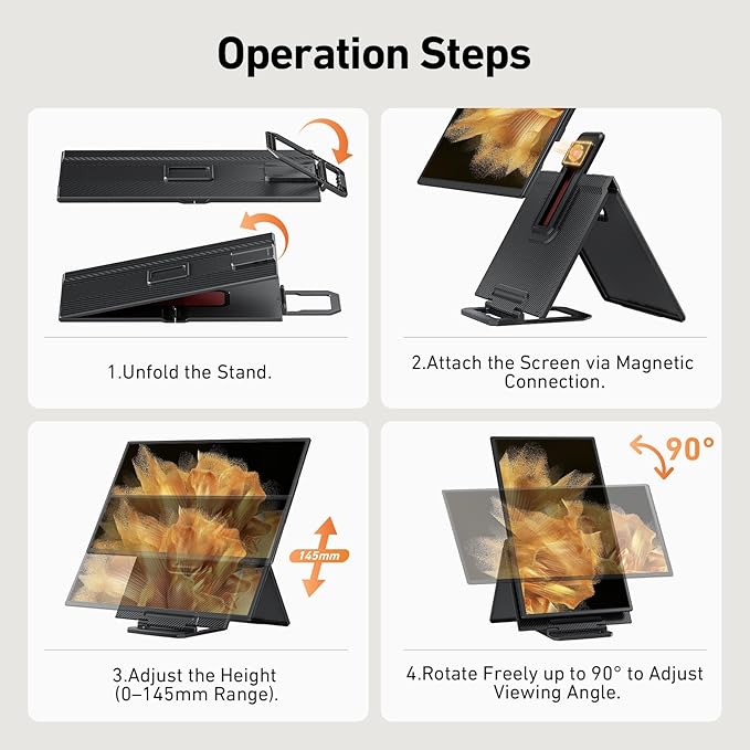 23.8" Portable Monitor 1080P FHD 100Hz, IPS Laptop Screen Extender with 120% sRGB, 90° Rotatable & Height Adjustable Stand, USB-C/HDMI Plug & Play, Travel Monitor for Mac, Phone, Switch, Xbox, PS5