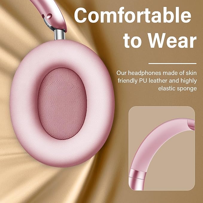 Wentronic Y05 Bluetooth Headphones Wireless Over Ear Noise Cancelling with Microphone 48 Hours Playtime, High Sound Quality Foldable Soft Earpads Earphones for Travel-Pink