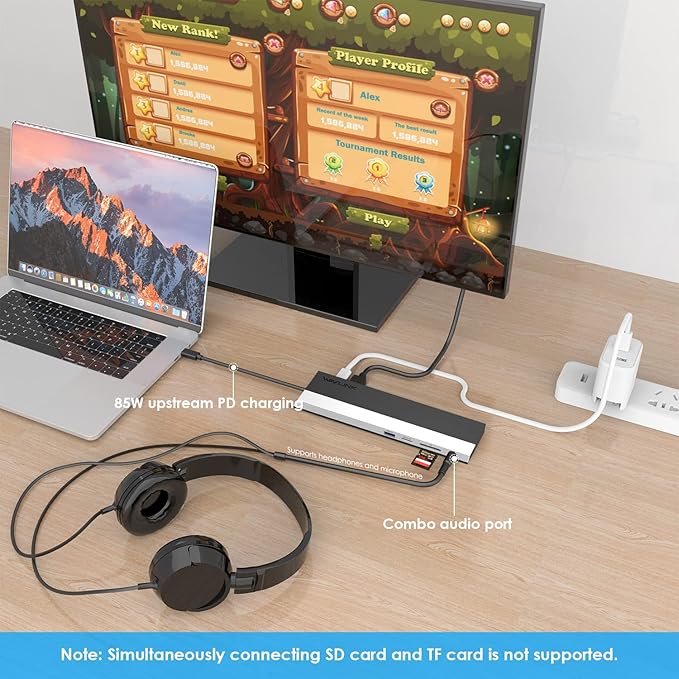 WAVLINK USB C Docking Station Triple Display (DP+HDMI+VGA), 85W PC Charging, SD TF Card Reader, Gigabit Ethernet, 4 USB Ports for Dell XPS 13/15,Lenovo Yoga, MacBook Pro, etc