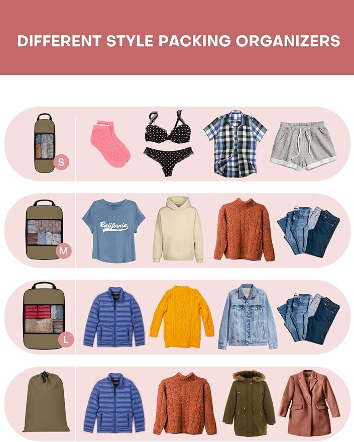 6 PCS Set Compression Packing Cubes for Travel, Lightweight Packing Organizer Bags Travel Essentials for Carry On, Suitcase,Home Closet - Brown