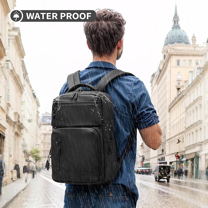 Waterproof Laptop Backpack for Men & Women, Flight Approved Anti-Theft Daypack with 15.6-inch Laptop Sleeve (Black)