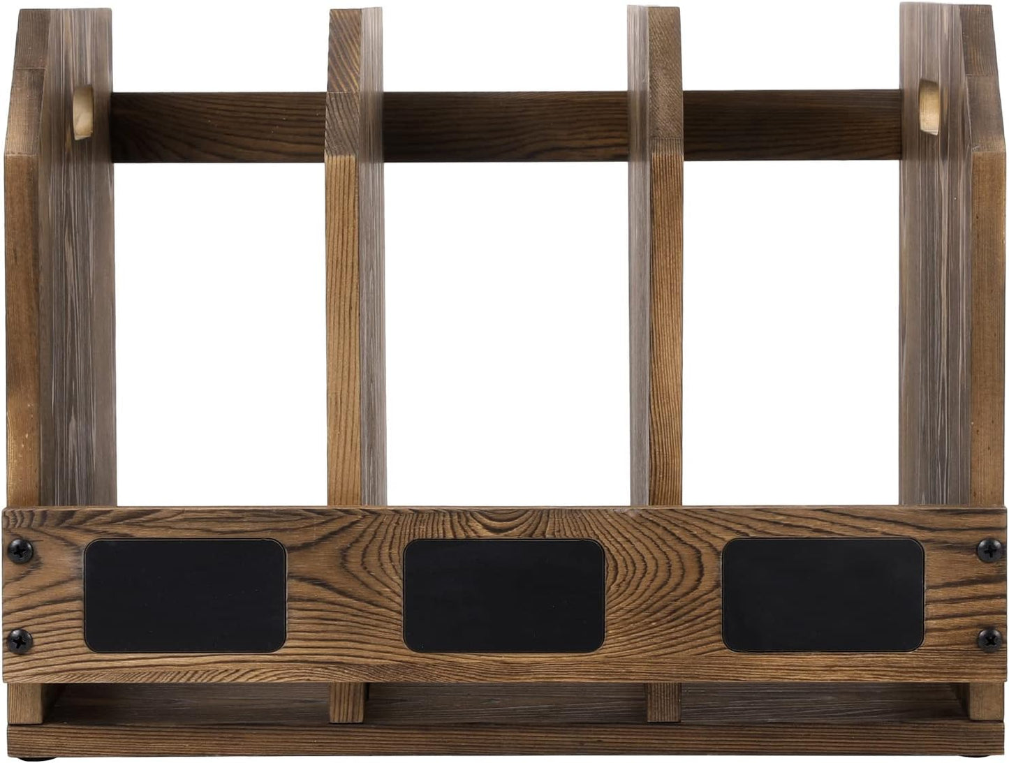 MyGift Office Desktop Document File Folder Rustic Burnt Brown Wood Binder Storage Organizer Rack with 3 Compartments and Chalkboard Labels