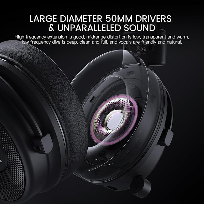 EKSA USB Gaming Headset for PC - Computer Headset with Detachable Noise Cancelling Mic, Surround‑Tuned Audio, 50MM Driver - Headphones with Microphone for PS4/PS5, Xbox One, Laptop, Office (Wireless)