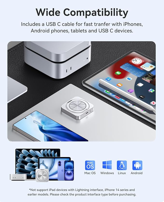 ORICO 1TB Magnetic External SSD with Kickstand, Up to 2000MB/s, 4K ProRes HDR Record and Store, Aluminum Alloy, MagSafe Portable SSD for iPhone 16 Pro Max, Tablet, Computer - CZ20PLUS