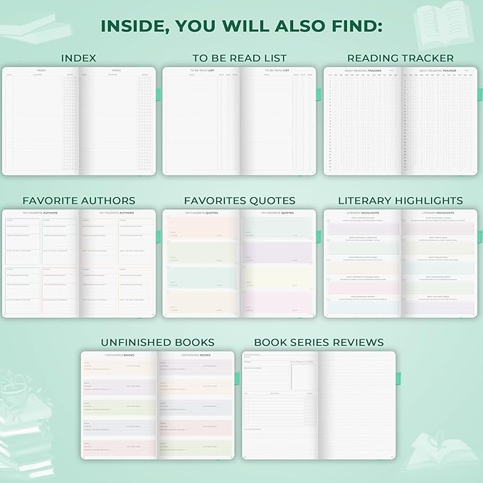 Clever Fox Reading Journal Premium – Review Log Notebook with Reading Tracker – Gifts & Accessories for Book Lovers, Adults & Kids (Mint Cream)